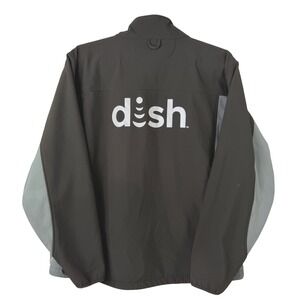 Dish Network Softshell Jacket Full Zip Uniform Fleece Lined Black Grey Mens 2XL